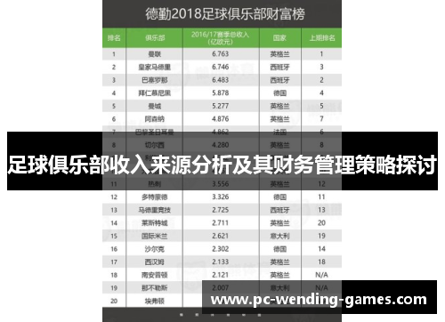 足球俱乐部收入来源分析及其财务管理策略探讨 足球俱乐部收入来源分析及其财务管理策略探讨